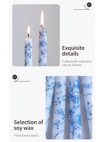 25厘米蓝白瓷贴花棒状香薰蜡烛，中式浪漫烛光晚餐婚礼季礼物，家用无烟蜡烛。 - 均碼 - 查看 6