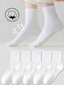 Casual Versatile Solid Color Mid-Calf Socks - White - View 1