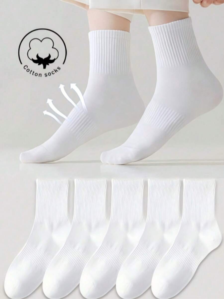 Casual Versatile Solid Color Mid-Calf Socks - White - View 1