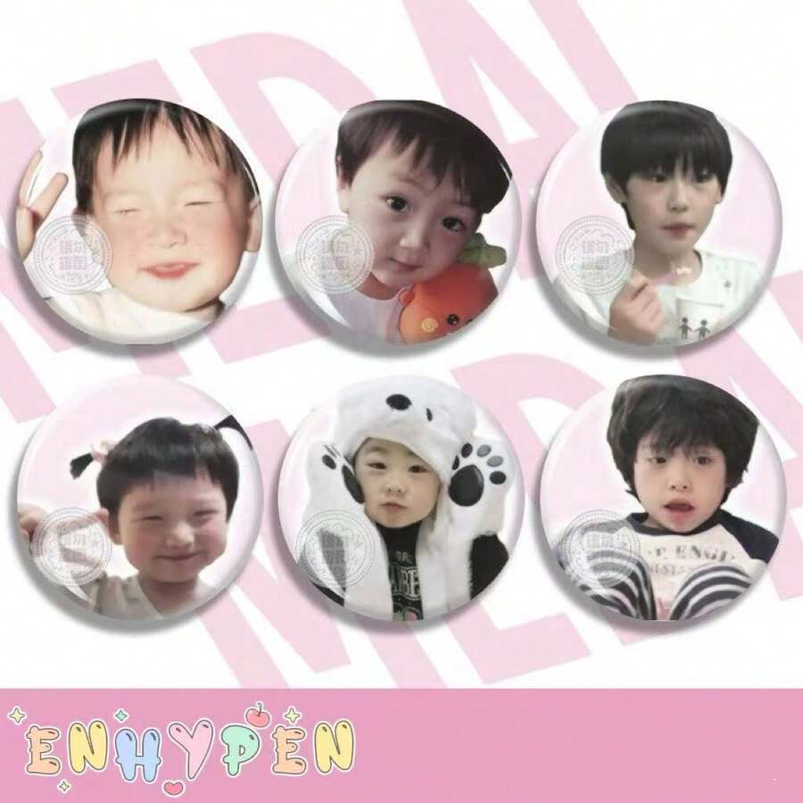 K-Pop Boy Band Cute Childhood Badge Brooch, Unique Round Shaped Decorative Pin, Funny Accessory, Fan Merchandise, Gift For Friends - Multicolor - View 1