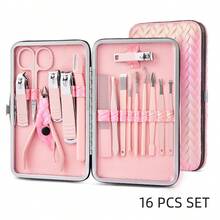 2/7/10/16pcs Professional Manicure Set, Pedicure Set, Nail Clipper Set, Luxury Travel Case Included, Suitable For Friends & Family, Pink Ladies Version - Pink - View 15