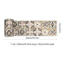 1 Roll 2M Long Boho Moroccan Geometric Floral Peel And Stick Wall Sticker, 10/15/20/30cm Width Luxury Gold Grey Blue Wallpaper Border, Waterproof Self-Adhesive Removable For Kitchen Backsplash Bathroom Living Room DIY Home Decor - A - View 14