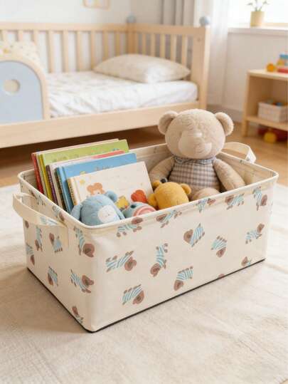 1个婴儿卡通动物收纳盒 - 大容量多功能收纳整理盒，适合存放婴儿房物品、玩具、房间必需品、衣物等，女婴适用