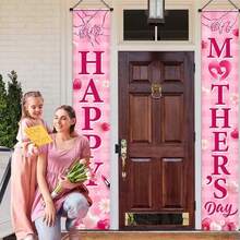 1 set di decorazioni per striscioni per il portico della Festa della Mamma, con fiori a forma di cuore rosa per la segnaletica del portico della Festa della Mamma, e striscioni da appendere per interni ed esterni per la Festa della Mamma, dedicati alla migliore mamma, perfetti per le decorazioni della festa di compleanno della Festa della Mamma - Visualizzare 5