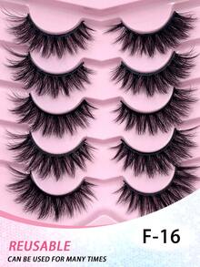 ENCHUW 5 Pairs Volume Long Dramatic Fluffy False Eyelashes Thick Eyelashes Faux Mink Lashes Reusable Fake Eyelashes Makeup Lashes - Black - View 5