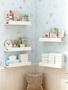 4 kệ sách treo tường cho phòng trẻ em, kệ sách thiết kế lượn sóng gắn tường cho phòng ngủ, phòng trẻ sơ sinh, phòng chơi, trang trí màu trắng. - Nhiều màu - Xem 1