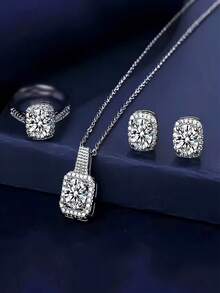 Bộ trang sức đá Cubic Zirconia 4 món sang trọng | Dây chuyền, bông tai và nhẫn cao cấp dành cho nữ | Món quà hoàn hảo cho trang phục hàng ngày! - Nhiều màu - Xem 4