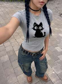 Rikumo 3件套女士休闲时尚修身蝴蝶结装饰印花简约纯色褶皱圆领短袖T恤套装 夏季 - 彩色 - 查看 1