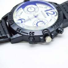 Reloj para Hombre Pulsera de Piel Vintage Elegante Diseño Clásico Casual Cronómetro Digital Multifunción Fecha, Alarma y Luz LED Estilo Formal y Deportivo Ideal para Oficina y Uso Diario - -,Negro - Ver 4