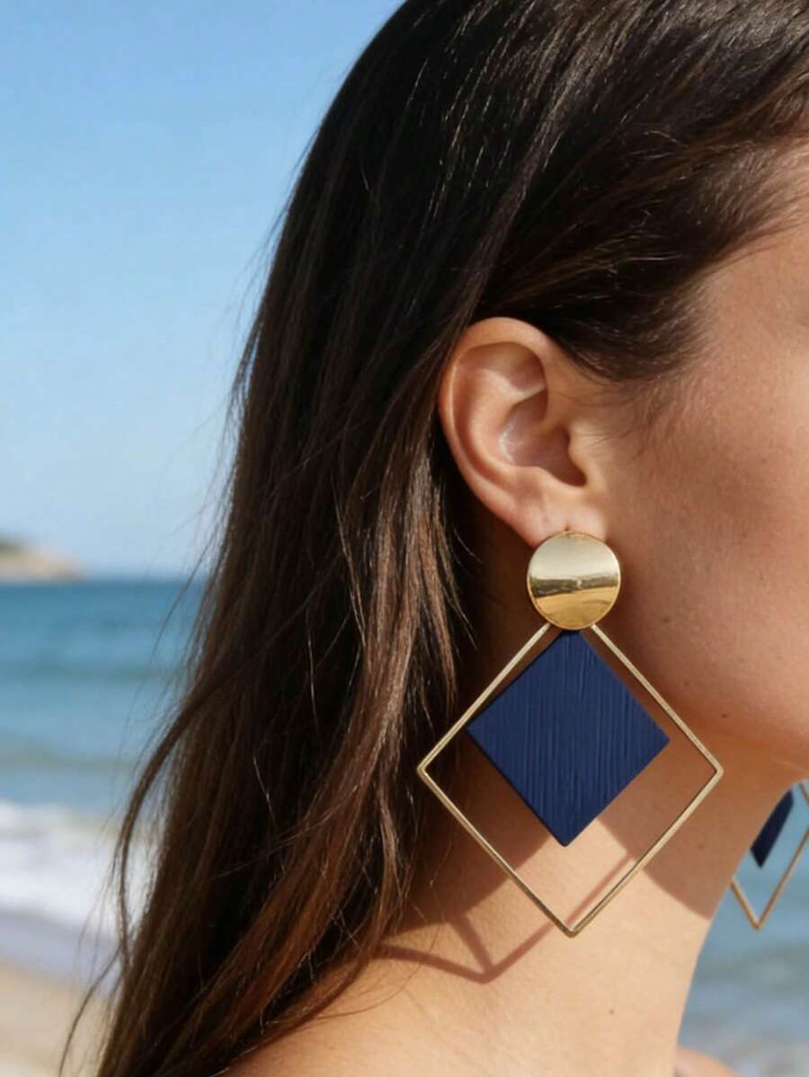imoli 1 Pair Vintage Copper Geometric Square & Round Hoop Earrings For Women, Creative Gift - (The Square Pieces May Vary In Pattern Depth And Details Due To Batch Differences)