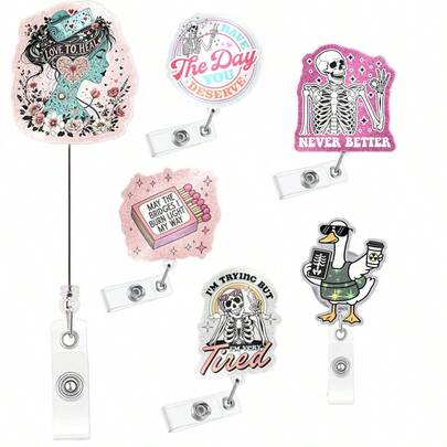 شارة "أنت تستحق ذلك"، شارة أكريليك مضحكة بتصميم أوز وجمجمة، قابلة للسحب، مشبك اسم، مشبك بطاقة هوية، اكسسوار شارة ممرضة، مناسبة للصيادلة والممرضات والمهنيين الطبيين والطاقم الطبي.