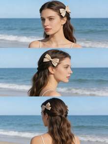 1 pieza Clip para el cabello de estilo coreano con lazo, de unicolor y lindo, de poliéster, fresco y dulce para el flequillo de niñas, para todas las estaciones - Multicolor - Ver 2