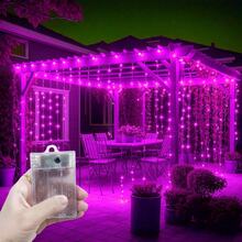 Luces de cortina con 8 modos, luces de jardín con 4 opciones de color, luces de ambiente romántico para decoración de habitaciones, decoración de bodas y fiestas, luces de hadas navideñas y de Halloween, decoración de coronas florales, luces de fiesta de cumpleaños, iluminación de jardín y patio, iluminación de paisaje - Cortina de luz con caja de baterías - Ver 28