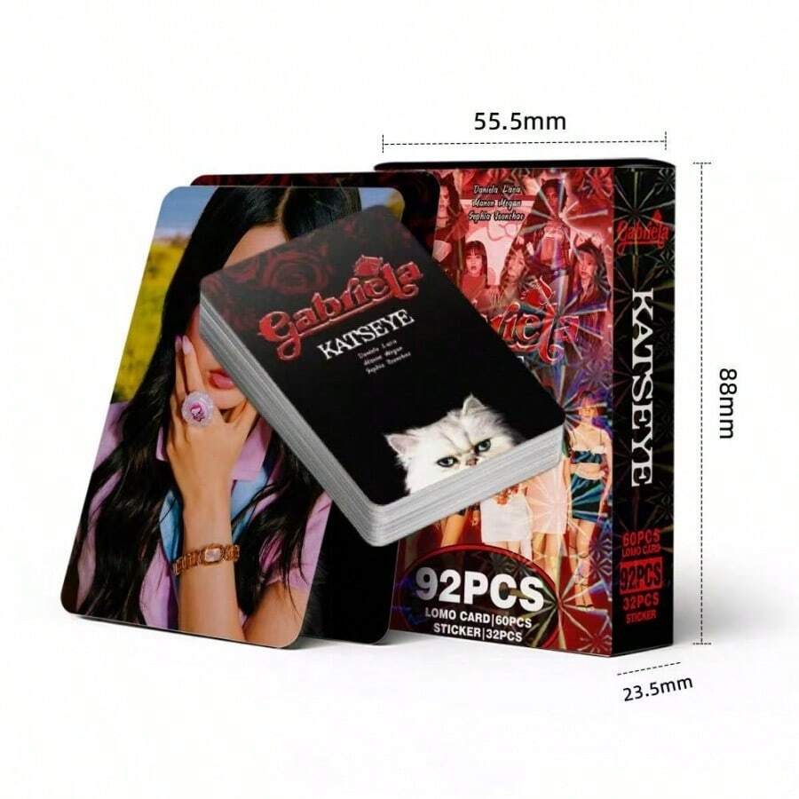 92pcs/Set Photo Cards, Cat Eye Design, (Includes 60pcs Cards + 32pcs Mini Sticker Cards) Kpop Girl Group LOMO Cheering Cards - Multicolor - View 1