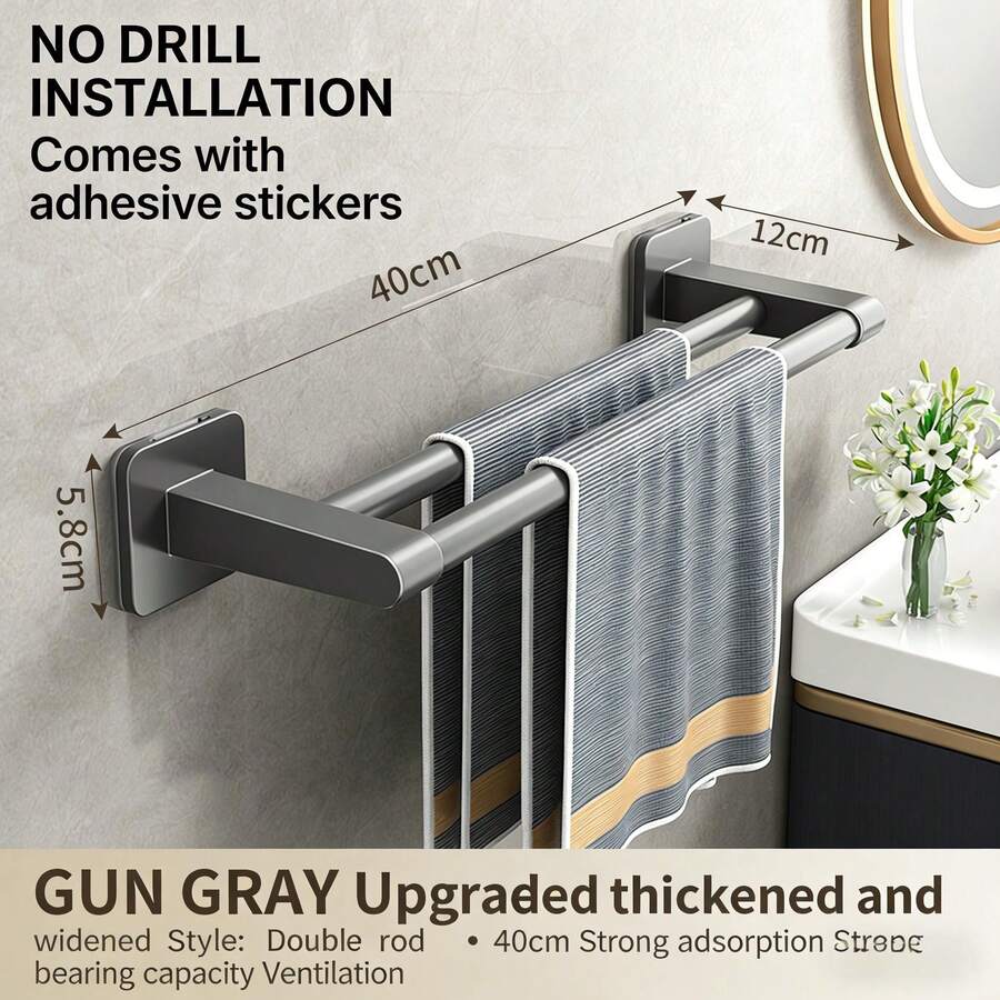 Bathroom Towel Rack, Drill-Free Bathroom Storage Rack, Single Bar Towel Holder For Toilet, Washroom, Kitchen Hook. Aluminum Alloy Shower Towel Rack, Multifunctional Bathroom Accessories