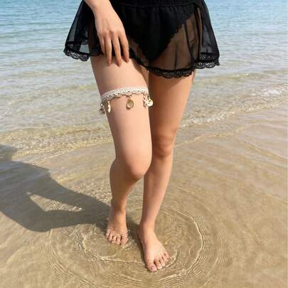 1 Vintage Ocean Style Acrylic Starfish And Scallop Woven Leg Ring For Women's Daily And Vacation Wear