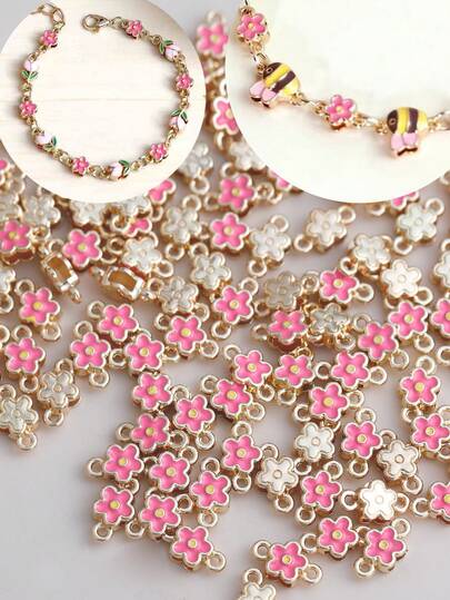 10/20/50/100pcs Gold-Plated Double-Layer Flower & Bow Pendant Charms, DIY Necklace Bracelet Earring Jewelry Accessories