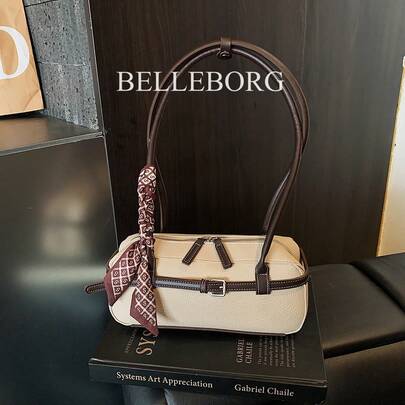 Túi đeo vai/túi xách nữ tối giản, đa năng, phối màu tương phản với khóa cài thời trang.