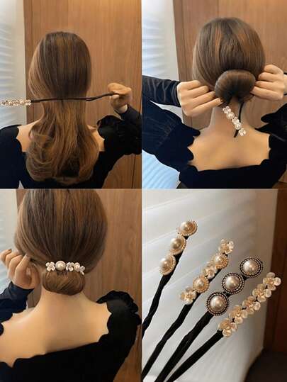 Bộ 4 món gồm dụng cụ búi tóc thanh lịch dành cho nữ, phụ kiện tóc trang trí ngọc trai cổ điển, kẹp tóc nửa hình cầu chống trượt, dụng cụ uốn tóc ngọc trai, dụng cụ búi tóc trang trí ngọc trai - vòng tay và băng đô thời trang, phù hợp cho thanh thiếu niên và người lớn, vòng tóc ngọc trai giả bền chắc, dành cho phụ nữ và bé gái, tạo kiểu tóc bồng bềnh, thích hợp cho mùa hè, kỳ nghỉ, du lịch.