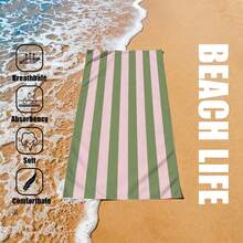 1pc Classic Striped Ultra-Soft Microfiber Beach Towel - Super Absorbent, Quick Dry, Large Bath Towel For Summer Beach, Pool And Home Use, Rectangular Beach Blanket - Style 12 - View 4
