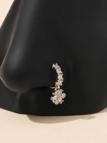 1个20克花朵吊坠鼻环，锆石花朵吊坠鼻圈饰品，适合女性作为圣诞节、万圣节、情人节、生日礼物或日常佩戴。 - 銀色 - 查看 9
