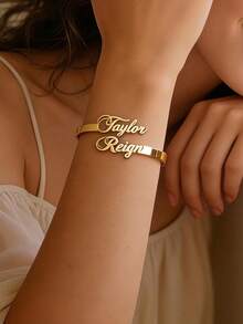 Dainty 18K Gold Plated Custom Name Bangle Bracelet Custom Name Bracelet Personalized Stainless Steel Jewelry Gift For Women - Multicolor - View 8