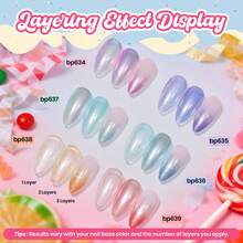 Beetles 6 Colors 7.5ml/0.25 Fl Oz Nail Polish Set - Love In Echo Quick Dry Spring Formula, Salon Long Lasting DIY Pastel Nail Art Gifts For Women - 6 Colors Candy Galaxy - 查看 4