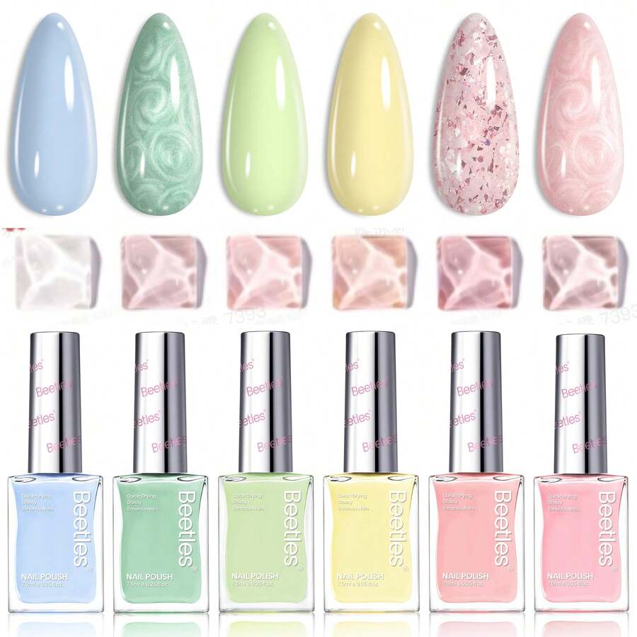 Beetles 6 Colors 7.5ml/0.25 Fl Oz Nail Polish Set - Love In Echo Quick Dry Spring Formula, Salon Long Lasting DIY Pastel Nail Art Gifts For Women - 6 Màu Hoa Phong Cảnh Đồng quê - Xem 1