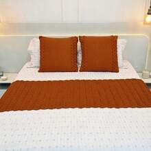 Knitted Blanket Footboard Kit For Queen King Sofa Bed Cozy Home Decor + 2 Cushion Covers - Golden Amber - View 3
