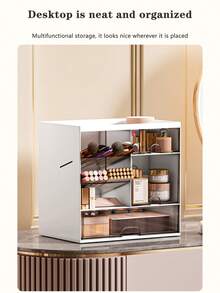 Caja de almacenamiento de cosméticos de sobremesa con cajones transparentes - Organizador de maquillaje de gran capacidad de plástico, estantería para exhibición de cosméticos a prueba de polvo y ahorro de espacio, sin necesidad de montaje, adecuado para baño, oficina y dormitorio. Caja de almacenamiento de escritorio para guardar perfumes, cremas y mascarillas faciales - Multicolor - Ver 7