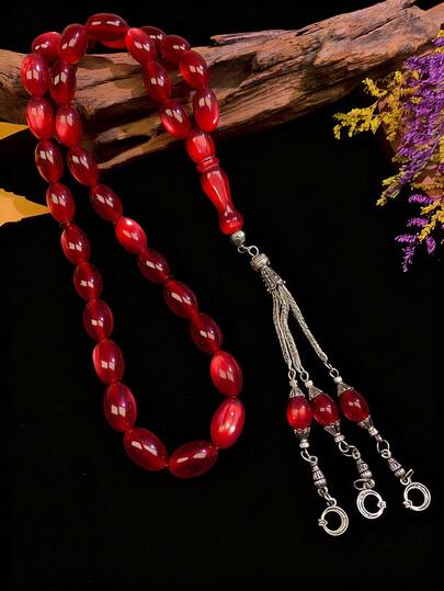 33颗透明玛瑙念珠，防褪色银色流苏，穆斯林祈祷念珠，多种颜色可选