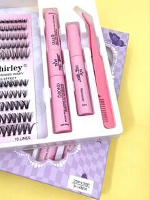 Eyelash Extension Kit, Tuft Type, With Glue, Natural Effect, Volume, Reusable, Easy Application + Tweezers T-700-12 - 20p + 30p - View 3