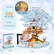 4-Season Sakura Tree Building Block Set, High-Quality ABS Material, Desktop Art Decor, Warm Home Accessory, Mini Brick Construction Toy, Educational Gift For Children, Suitable For Mother's Day, Valentine's Day And Other Holidays - Treehouse With Lights - View 10