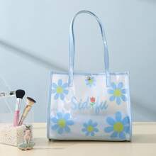 Bolso de hombro de PVC fresco y sencillo, bolsa de maquillaje transparente y resistente al agua, bolsa de aseo para natación y baño, bolsa de almacenamiento de ropa portátil - Margarita azul - Ver 2