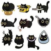 1 peça de aplique bordado de animal de desenho animado fofo, novo aplique bordado de gato preto, acessório de vestuário termocolante - mancha de gato preto - Ver 11