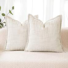 45x45厘米柔软仿羊绒枕套，纯色装饰靠垫套，适用于客厅、卧室、沙发、椅子 - 白色 - 查看 10