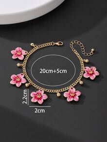 1件优雅复古法式手工渐变粉色五瓣花金球吊坠脚链（不含礼盒） - 彩色 - 查看 5