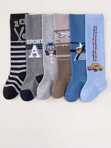 3条男童卡通字母印花紧身裤，柔软透气，适合日常穿着 - 彩色 - 查看 4