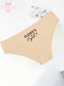 BEIBENK Daddys Girl Printed Women Underwear Beige Cotton Briefs Sexy Panties For Women,Women Briefs, Sexy Seamless Breathable,Ice Silk Panties, Panties For Women,Ropa Interior Demujer - 杏色3 - 查看 4