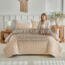 Conjunto de cama acolchoada de 3 peças, incluindo capa de edredom, lençol de cima e fronha. Macia e respirável, ideal para todas as estações. Edredom acolchoado minimalista, leve e perfeito para o verão. Cobertor acolchoado para decoração de quarto. Lavável à máquina, ideal para uso doméstico e em dormitórios. - Damasco - Ver 7