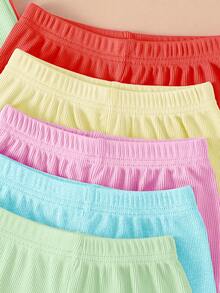 10pcs/Set Girls' Casual Solid Color Knit Fabric Top Paired With Versatile Solid Color Shorts Set, Spring/Summer - Multicolor - View 6