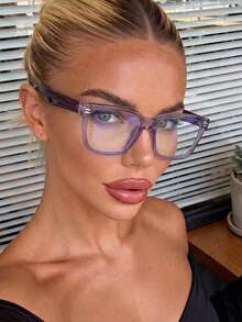 1 chiếc kính gọng rộng vuông màu tím thanh lịch dành cho nữ, kiểu dáng thường ngày, phù hợp đi làm, kính mắt retro unisex thích hợp cho học sinh. - Nhiều màu - Xem 7