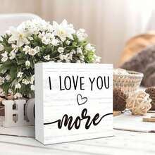 1PC Wooden Box Decorative Signs & Plaque, 5x5 Inch Tabletop Decor With I Love You More Saying, Farmhouse Style Sign For Home Decor, Rustic Wood Sign For Living Room, Bedroom, Wedding Decor, Perfect Gift For Your Lover, Great For Shelves - 1PC - View 4