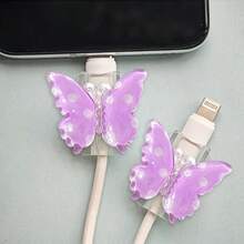2pcs Transparent Polka Dot Bow Tie Lightning (5-14) Type-C Cable Protector - , Resistant To Breakage, Fashionable Phone Accessory Design - Plastic Cable Protector With Cute Bow Tie Decoration, Charging Cable Protector - Multicolor - View 11