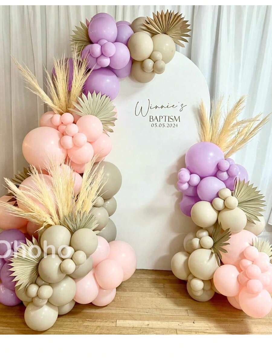 123pcs Peach Purple Beige Balloon Garland Kit Wedding Party Decoration Birthday Baby Shower Balloons Arch Set Baptism First Holy Communion - 查看 1