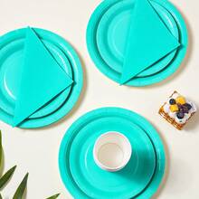 蓝绿色一次性餐具套装，7/9英寸派对餐盘，一次性纸盘、纸杯、餐巾纸，适用于节日、婚礼、订婚、生日、派对、庆典等场合。 - 多色 - 查看 3