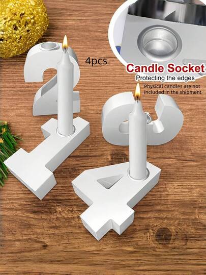 4件套圣诞倒计时数字烛台木质家居装饰派对氛围圣诞摆件木制工艺品，几何数字木制烛台圣诞家居装饰