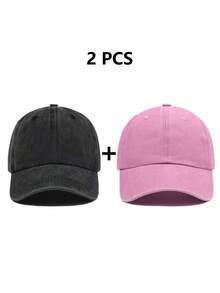 2 chiếc mũ lưỡi trai đã qua xử lý, kiểu dáng retro, mũ golf dành cho bố, mũ cotton điều chỉnh được, phù hợp cho cả nam và nữ. - mũ bóng chày - Xem 6