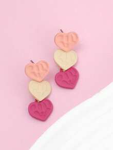 1 Pair Pink Ombre Heart Shaped Cute & Sweet Earrings, Girly Style - Multicolor - View 5