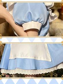 逃跑公主愛麗絲藍色洋裝女僕裝法式甜美青春萬聖節服裝 - 藍色 - 查看 4